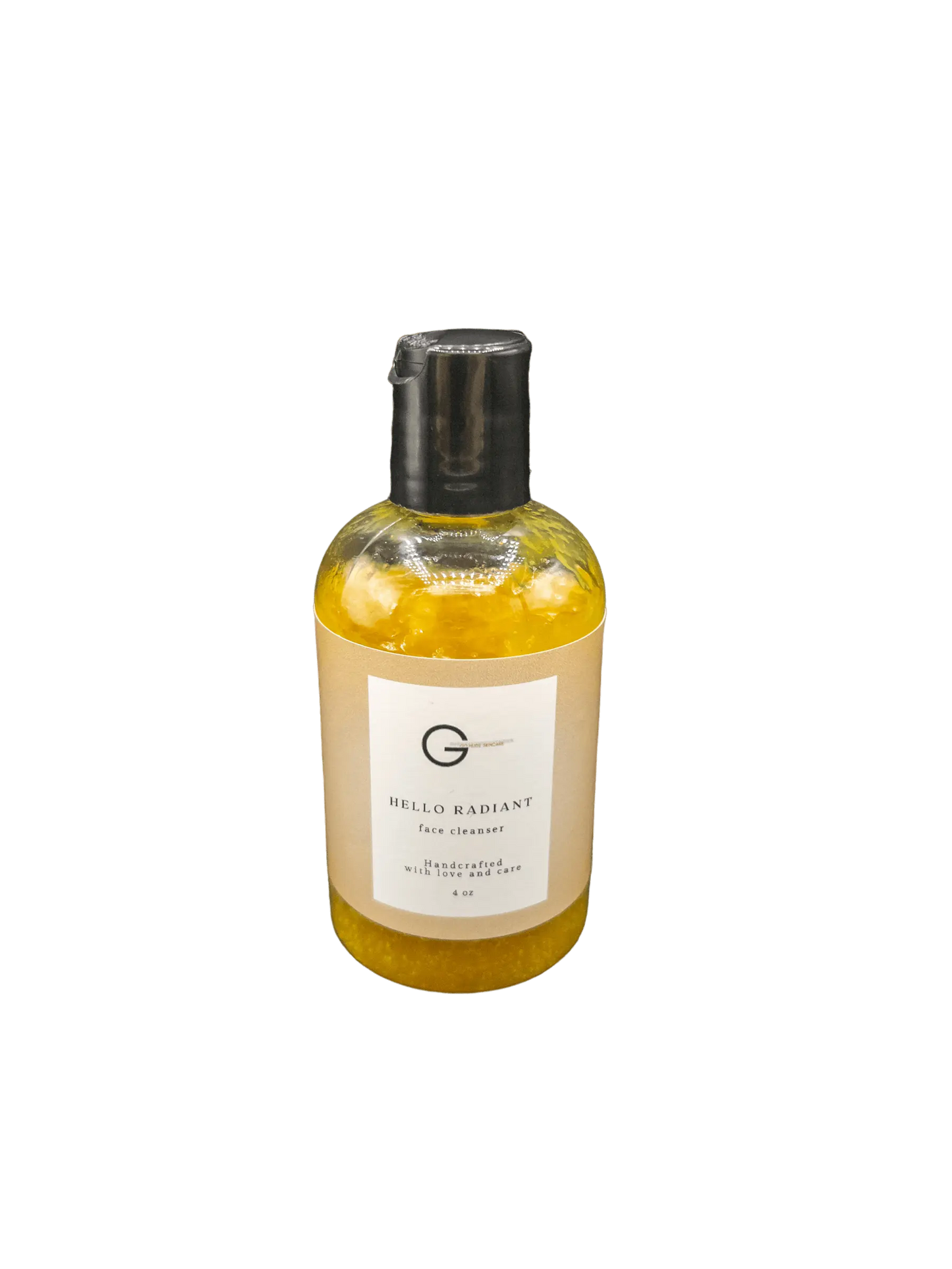 Picture of a 4 oz bottle of turmeric infused face cleanser for glowing skin on a transparent background.