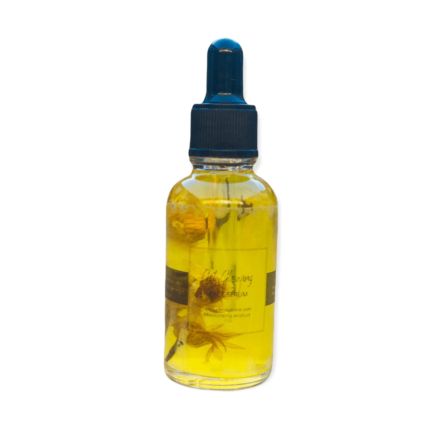 Picture of 1 ounce dropper bottle of glowing facial moisturizer serum on a white background.